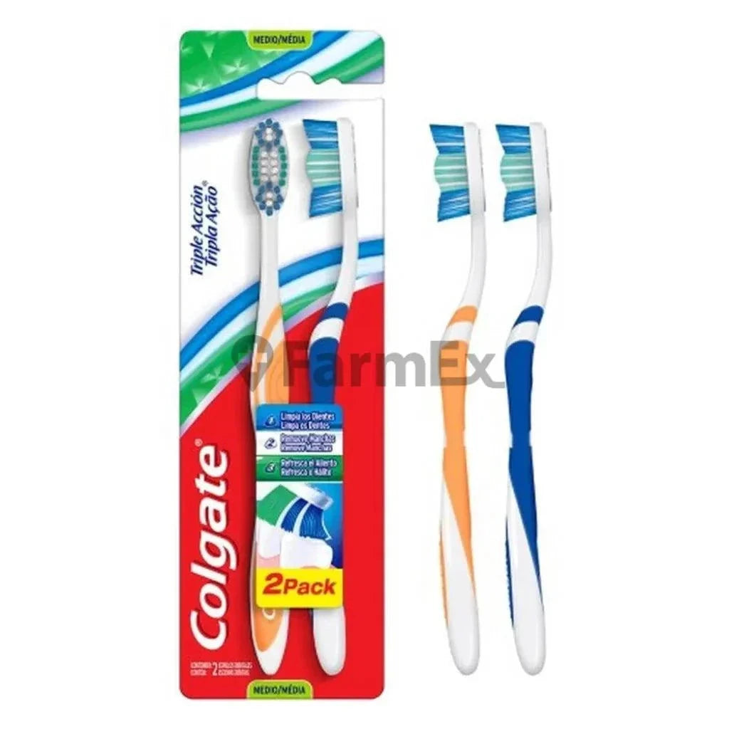 Cepillo Dental Adulto "Medio" Triple Accion x 2 unidades Farmex-Fonasa-Persistente